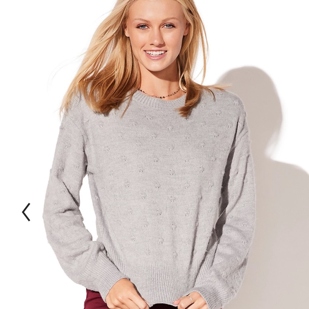 Vylette Heather Gray Bauble Stitch Pom Pom Sweater Junior M - Picture 4 of 14